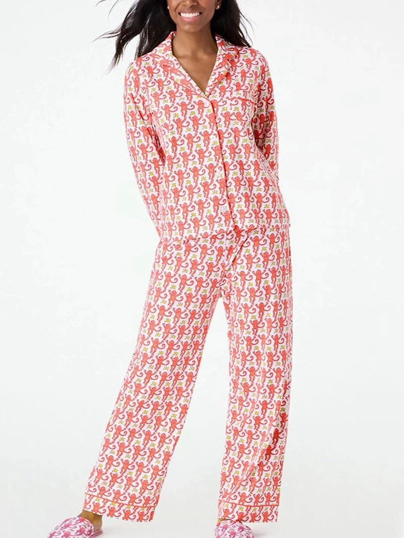 Red Monkey Print PJ Set