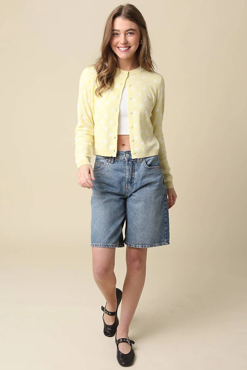 Yellow Callie Polka Dot Cropped Cardigan