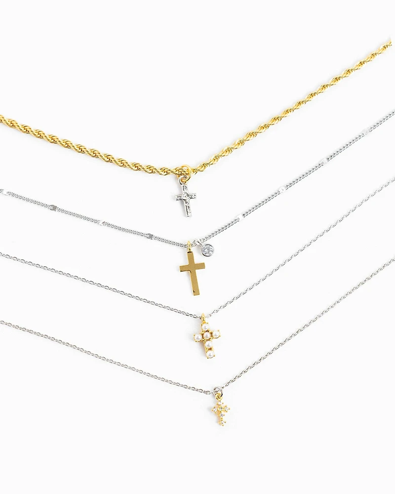 Two Tone Rope Chain Cross Necklace