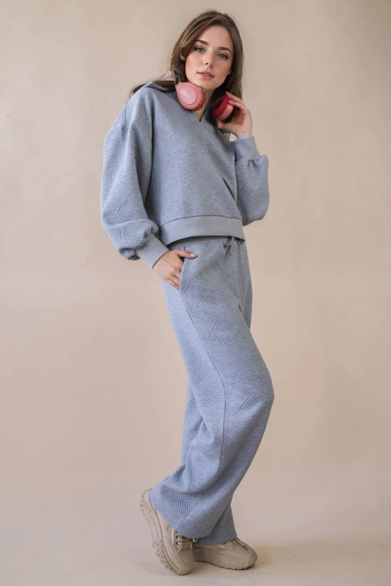 Gray Textured Casual Comfy Set