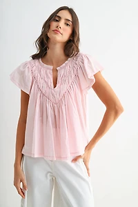 Pink Flutter Sleeve Detail Blouse