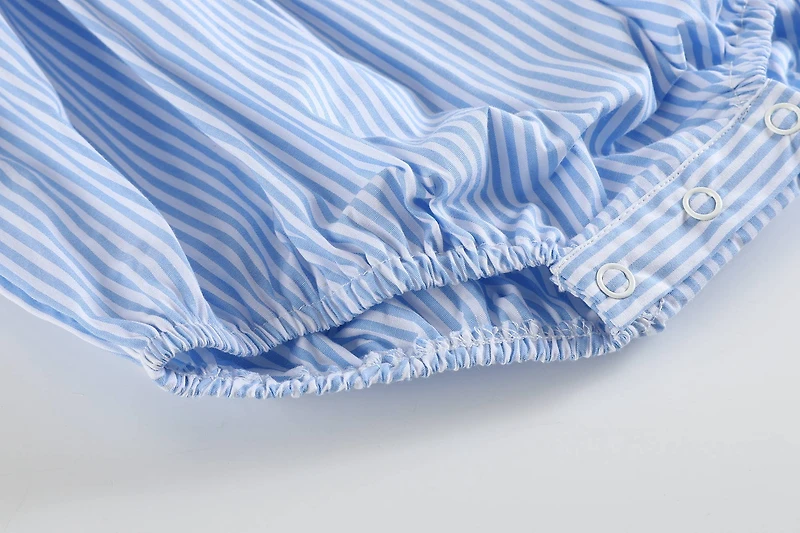 Light Blue Striped Lemons Smocked Ruffle Romper: 2T