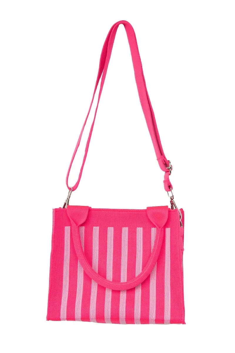Hot Pink Striped Mini Tote Bag