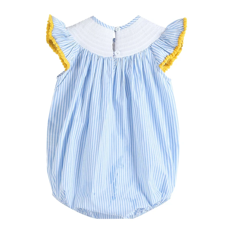 Light Blue Striped Lemons Smocked Ruffle Romper: 2T
