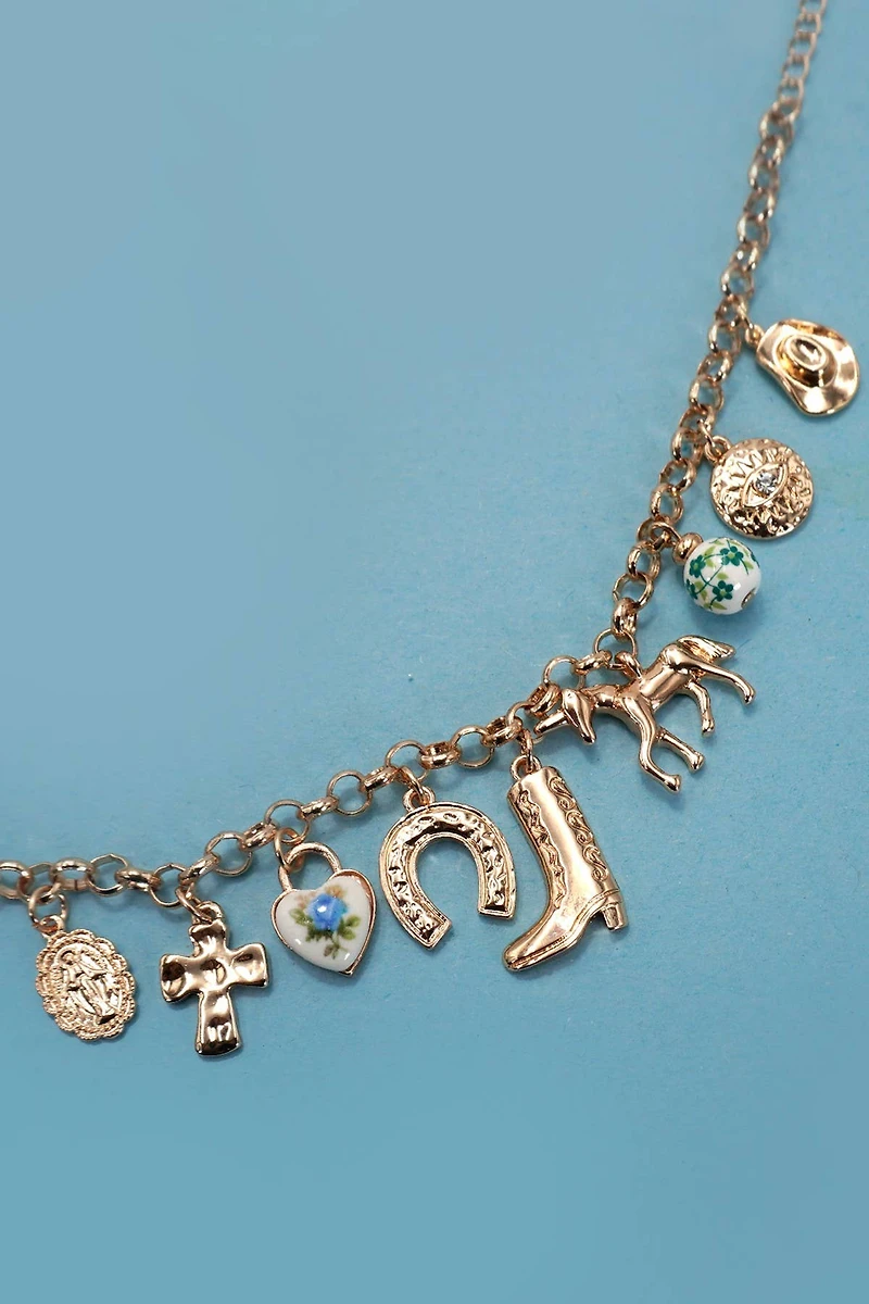 CHARM BRACELET - WESTERN BOOT CROSS PORCELAIN | 80B1345