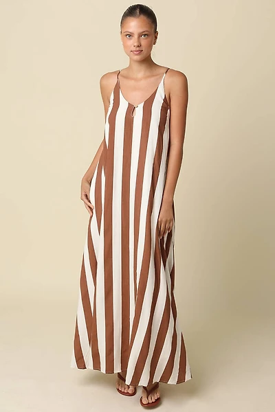 Brown & Cream Stripe Open-Back Maxi Dress