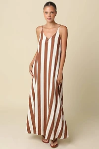 Brown & Cream Stripe Open-Back Maxi Dress