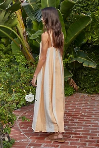 Orange & White Striped Pintuck Midi Dress