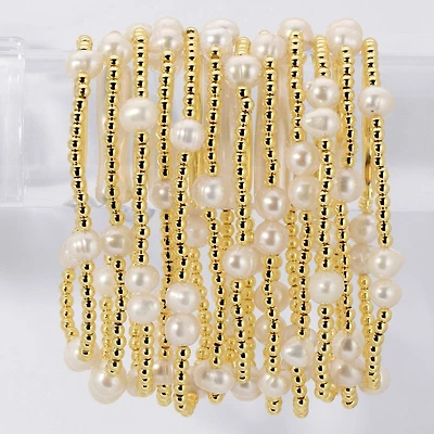 3mm Stretch Bead Bracelets with Large Pearl Accents