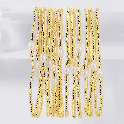 2mm Stretch Bracelet with Delicate Pearl Between 3mm Beads