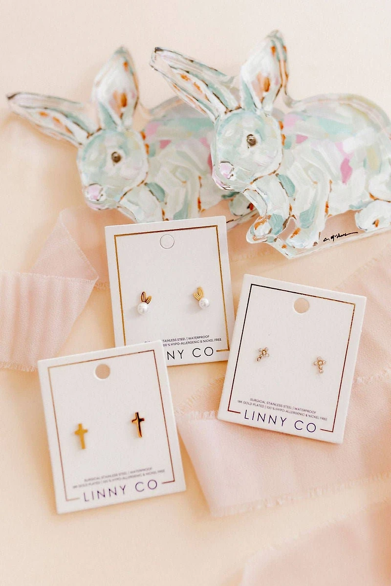 Stud Earrings Clara Cross Gold Sparkle