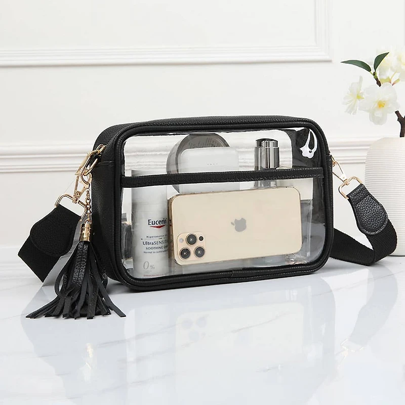 Faux Leather Transparent Rectangular Crossbody Bag: Clear,Silver