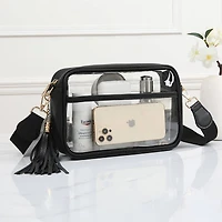 Faux Leather Transparent Rectangular Crossbody Bag: Clear,Silver