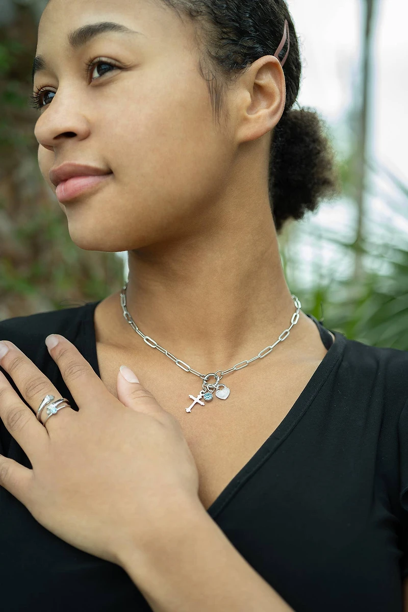 Stainless Steel Paperclip Carabiner Charm Holder Necklace