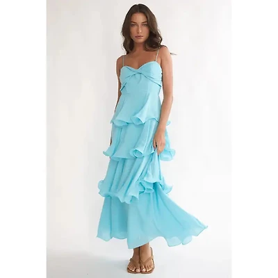 Blue Ruffle Tiered Maxi Dress