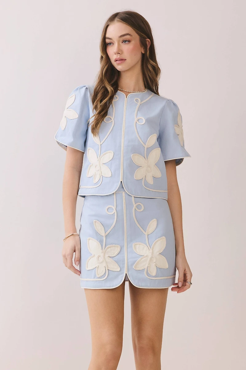 Floral Front Slit Mini Skirt