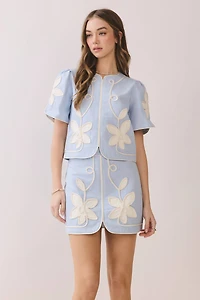 Floral Front Slit Mini Skirt