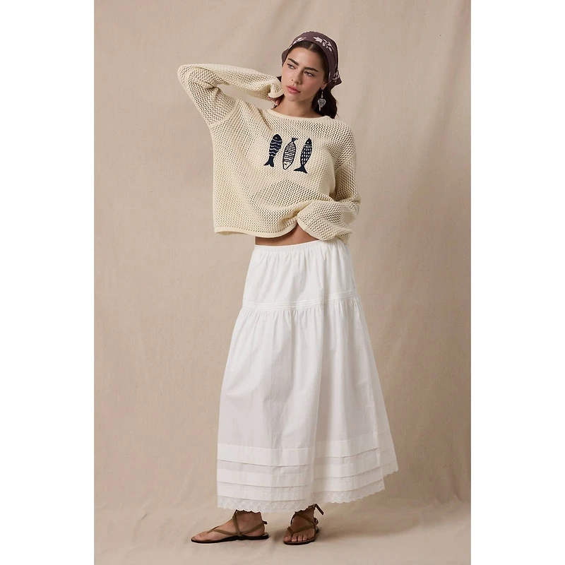 Cream Fish Trio Open Knit Sweater