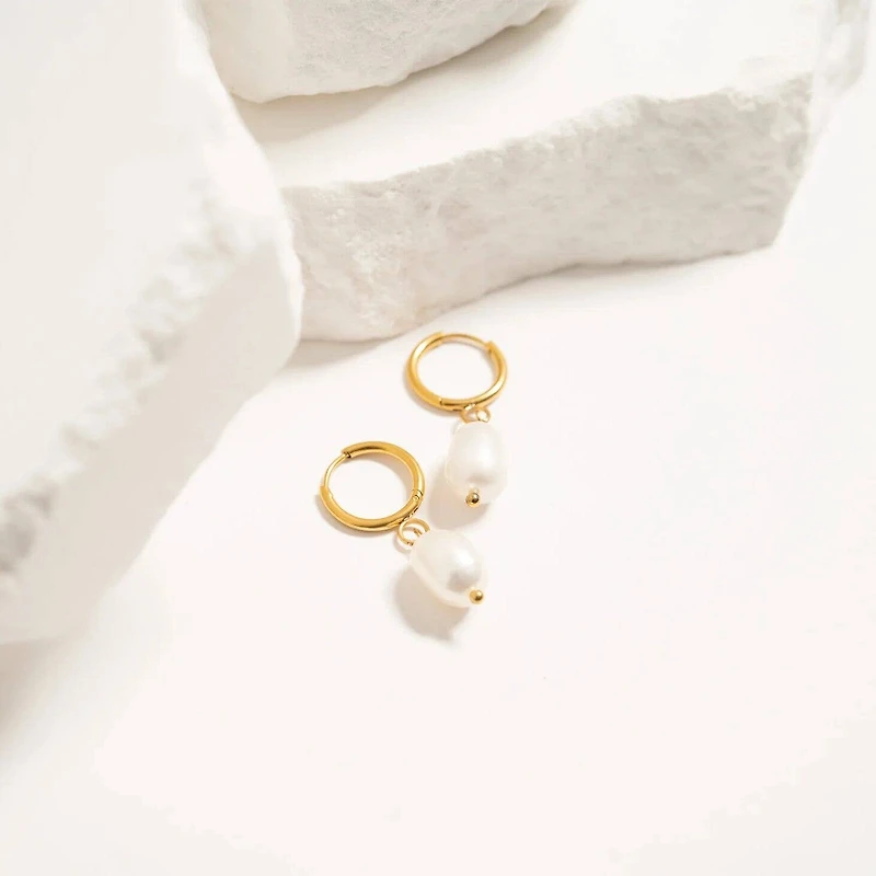 18K Gold PVD Freshwater Pearl Huggie Earrings