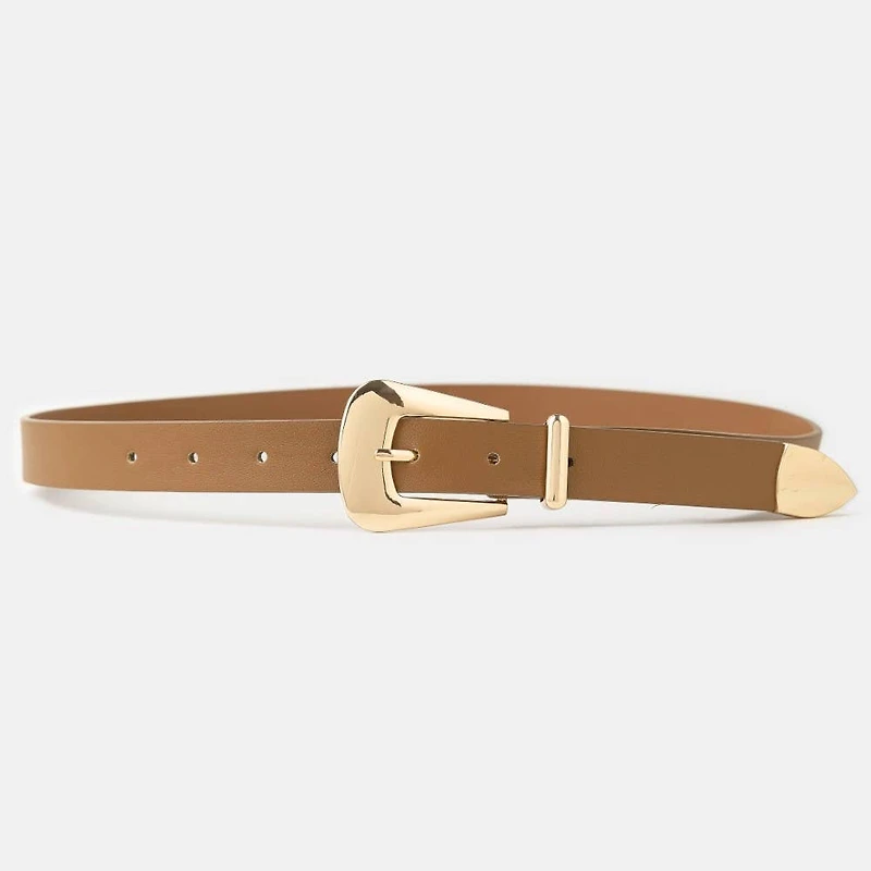Brown & Gold Bulky Buckle Leather Belt