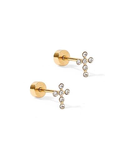 Stud Earrings Clara Cross Gold Sparkle