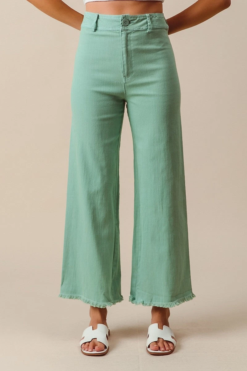 Mint Frayed Hem Wide Leg Pant