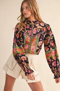 Floral Border Print Top