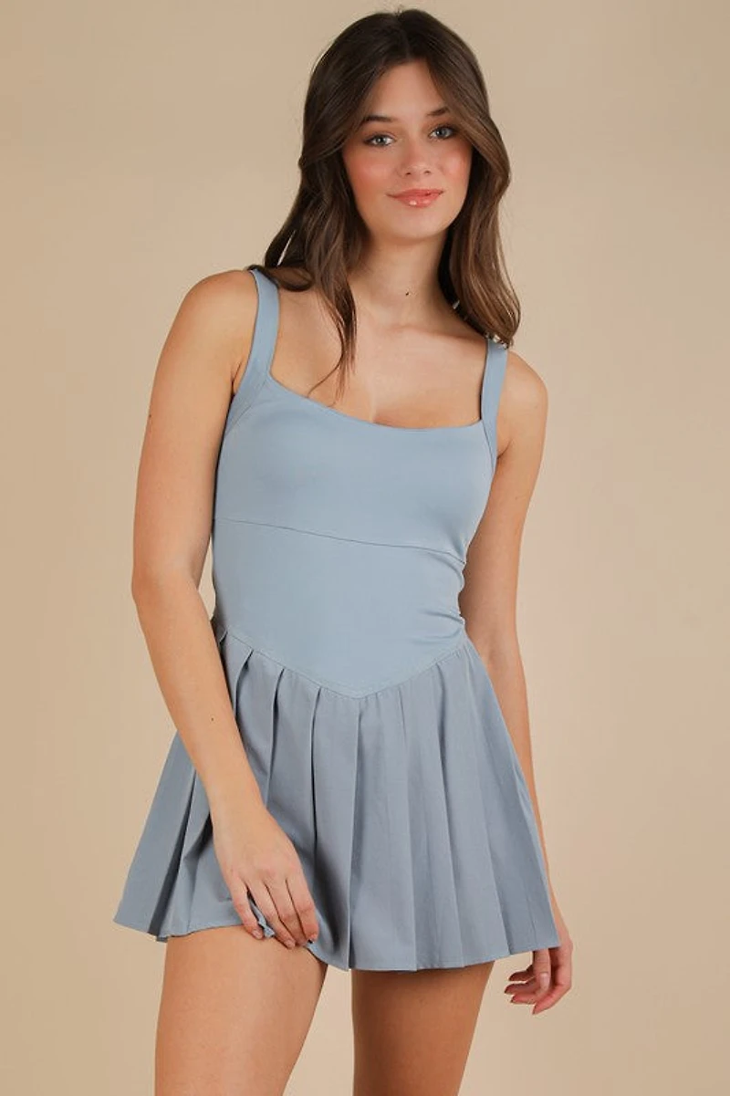 Pleated Skirt Activewear Dress W/ Under Shorts
