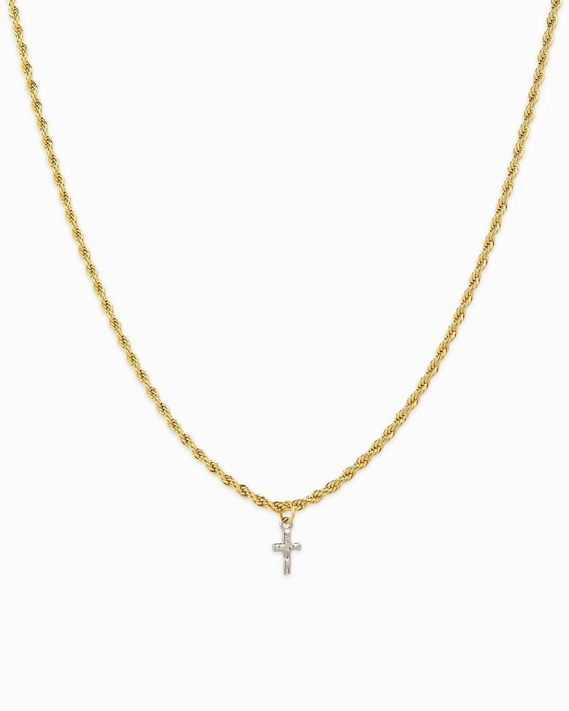 Two Tone Rope Chain Cross Necklace