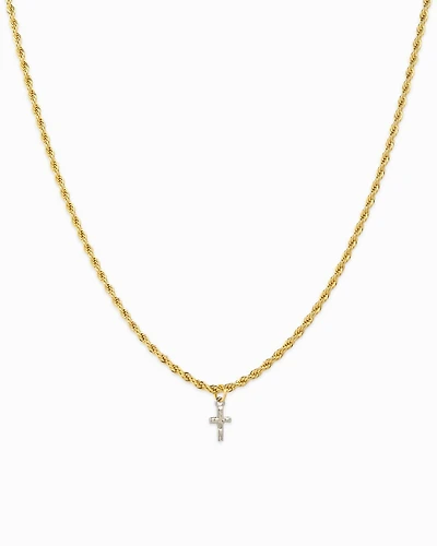 Two Tone Rope Chain Cross Necklace