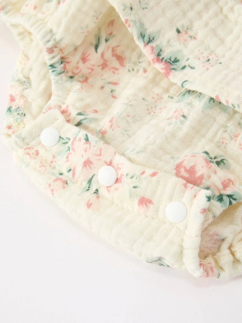 Muslin Summer Floral Smocked Romper & Hat