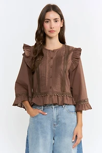 Brown Ruffle Lace Blouse