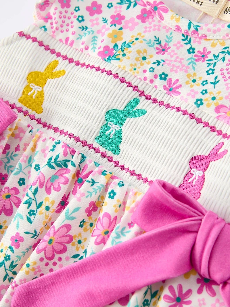 Pink Easter Floral Bunny Baby Girl Romper