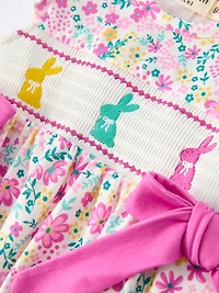 Pink Easter Floral Bunny Baby Girl Romper