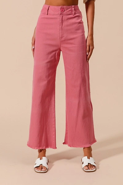 Fuchsia Frayed Hem Wide Leg Pant
