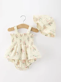 Muslin Summer Floral Smocked Romper & Hat