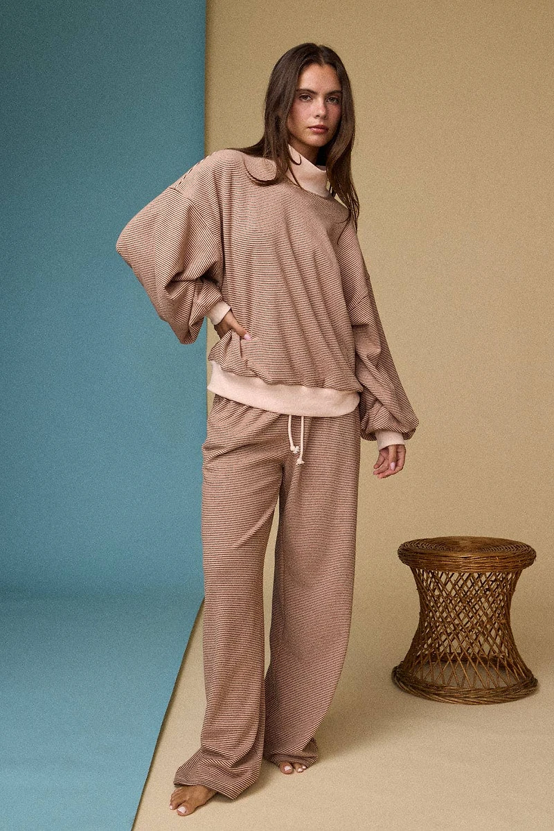 Pink & Brown Mockneck Stripe Set