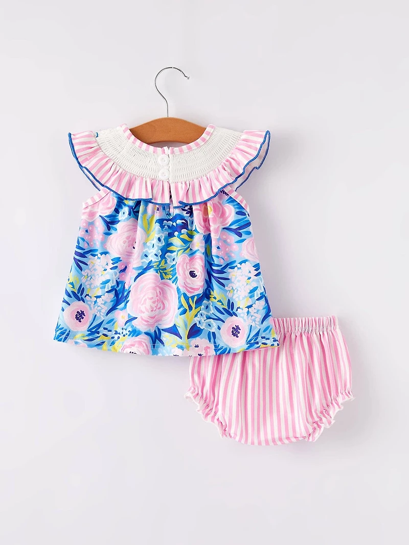 “I Love MAMA”Embroidery Smocking Baby Girls Bloomers Set