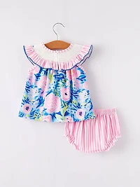 “I Love MAMA”Embroidery Smocking Baby Girls Bloomers Set