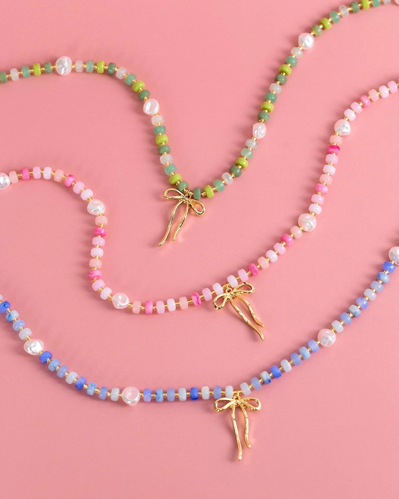 Pink Coquette Bead Pearl Necklace