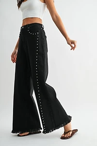 Black Wide-Leg Denim Stud Pants