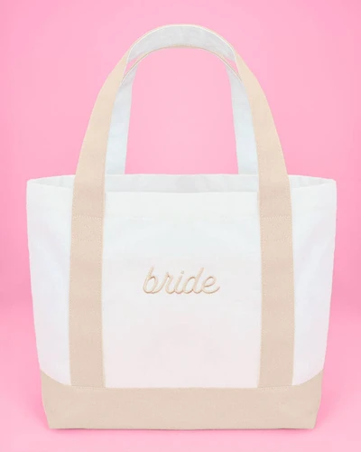 Beige Bride Embroidered Tote Bag