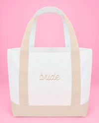 Beige Bride Embroidered Tote Bag
