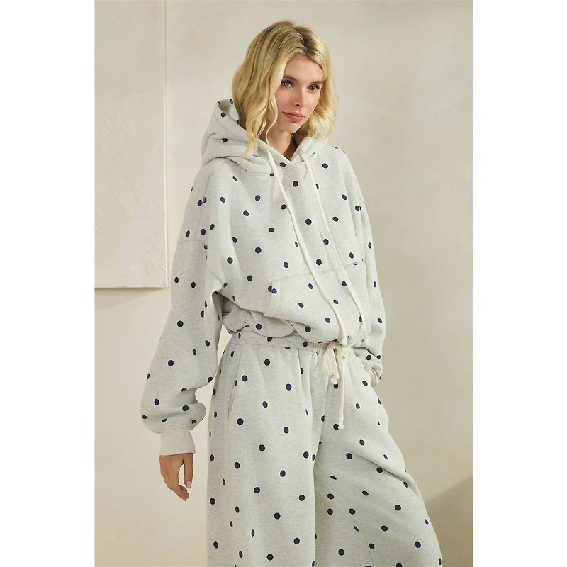 Printed Bubble Hem Knit Hoodie