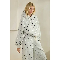 Printed Bubble Hem Knit Hoodie