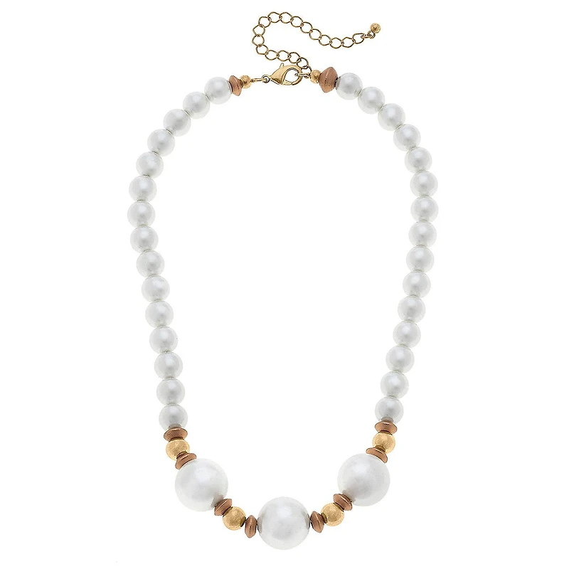 Moira Pearl, Wood & Gold Bead Necklace in Ivory