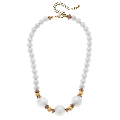 Moira Pearl, Wood & Gold Bead Necklace in Ivory