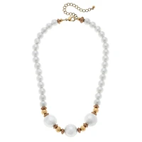Moira Pearl, Wood & Gold Bead Necklace in Ivory