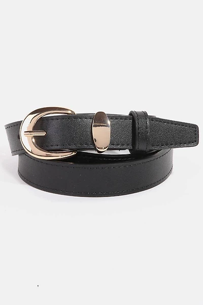 Black & Gold Metallic Crescent Buckle Leather Belt