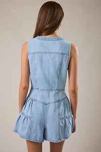 Blue Sleeveless Ruffle Romper